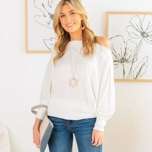 White ribbed dolman sleeve shirt